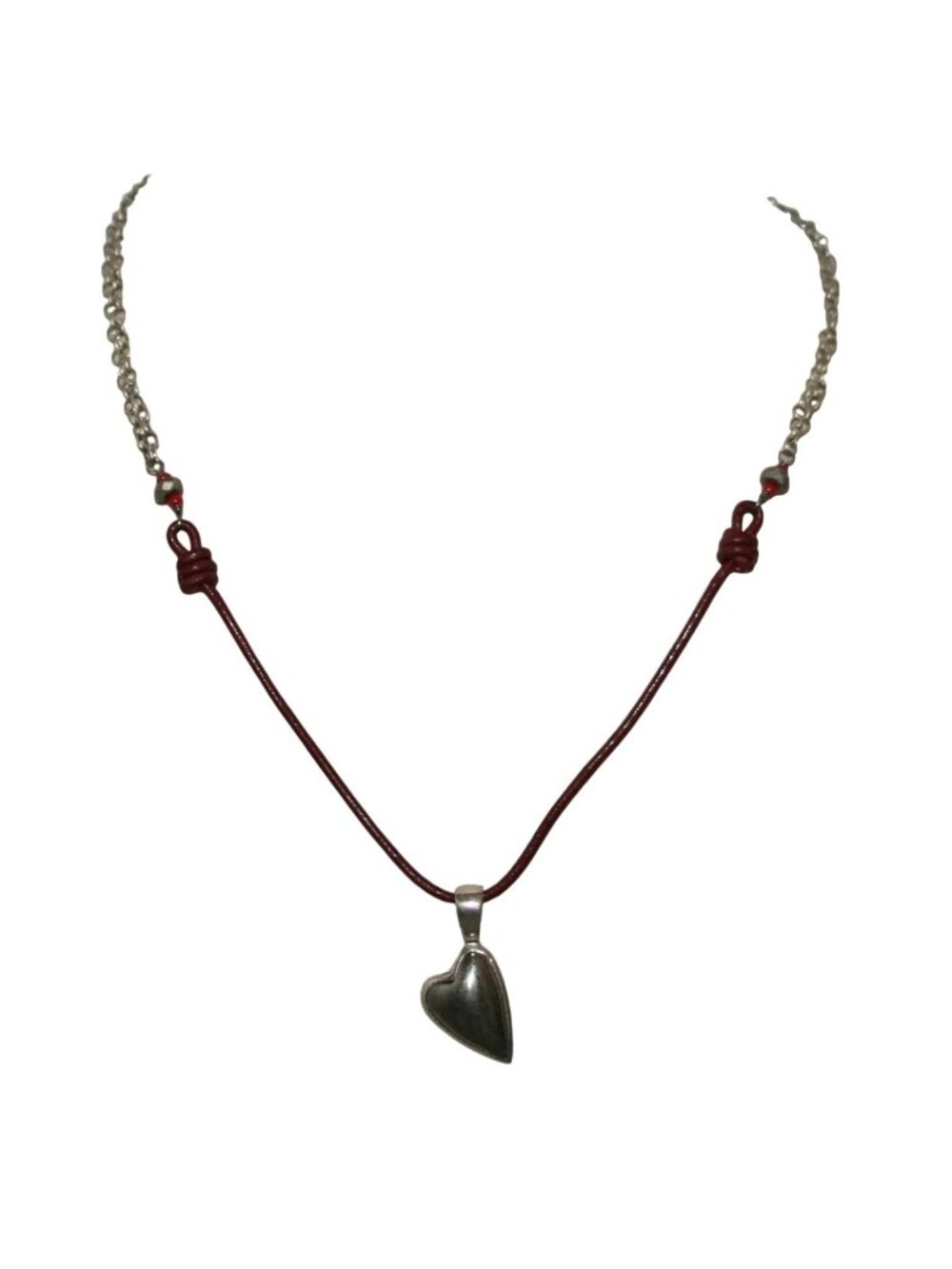 Silpada Necklace Silver Oxidized Pyrite Red Leather Follow Your Heart N1254